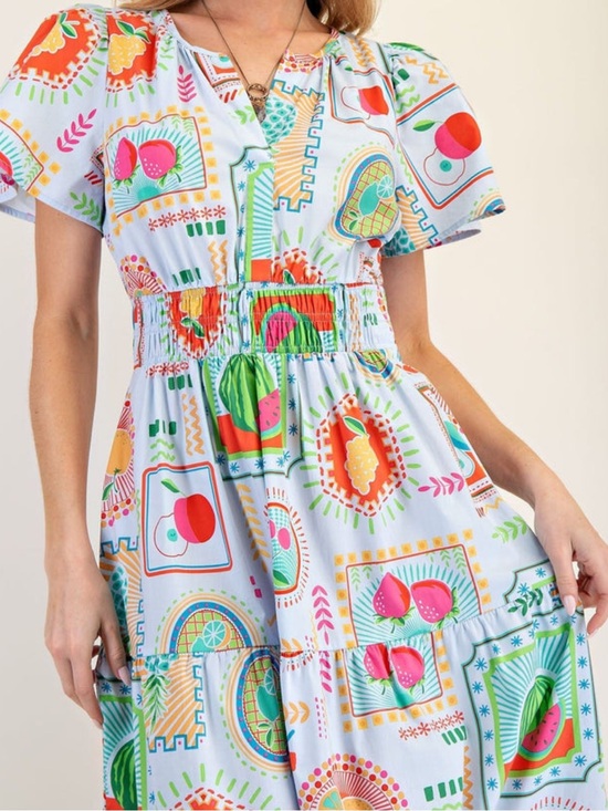 easel Dresses & Skirts - Easel Poplin Fruit Print Midi Dress
